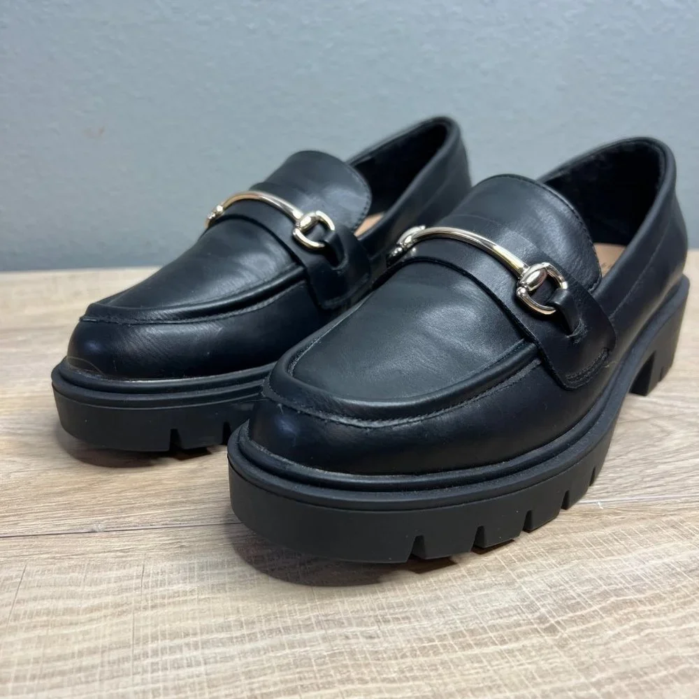 NWOB ESPIRIT Alina Horse Bit Loafers Black Faux Leather Y2K Chunky Sole Heel 7 - Picture 5 of 13